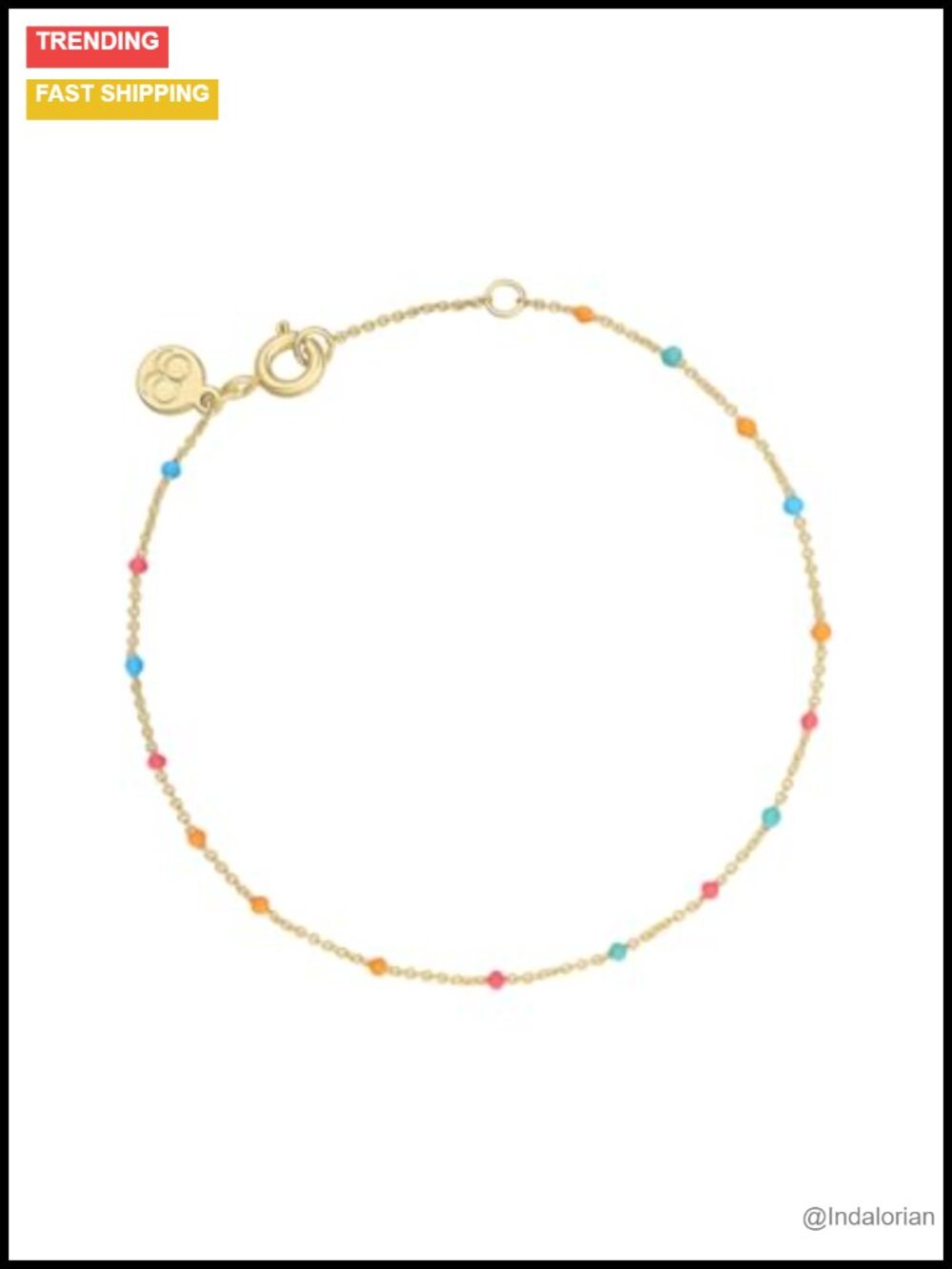 Gold Plated Adjustable Link Charm Bracelet with Enamel Beads